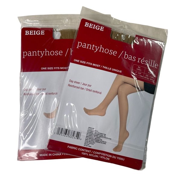 Set 2 Womens Pantyhose Day Sheer Beige u Reinforced Toe S M L Transparent - Picture 1 of 4